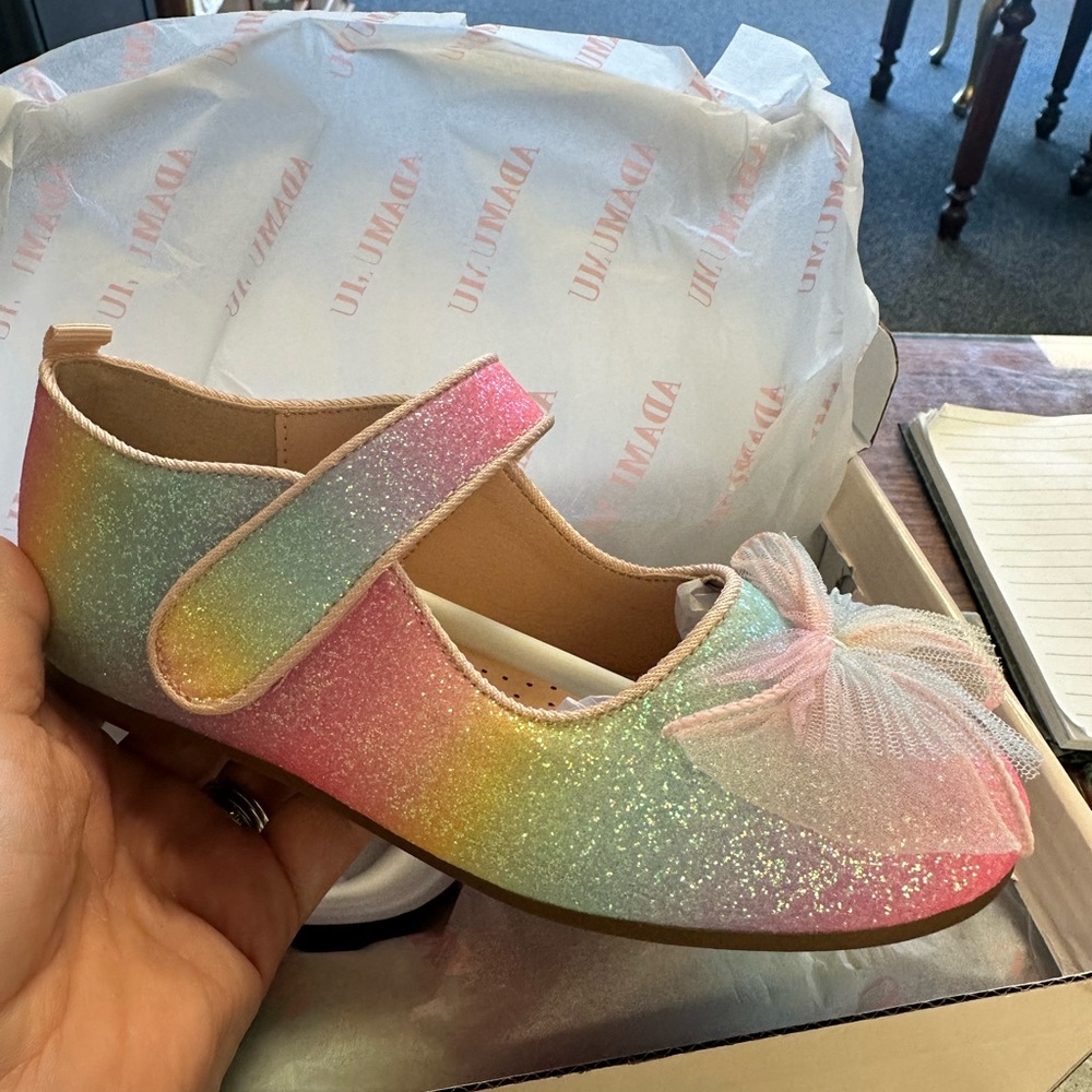 NIB Rainbow Glitter Little Girls Dress Shoes